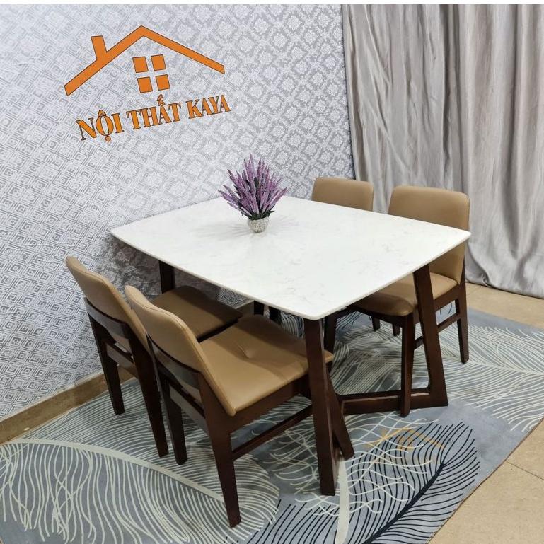 Bộ bàn ăn mặt đá 4 ghế Hana chân M
