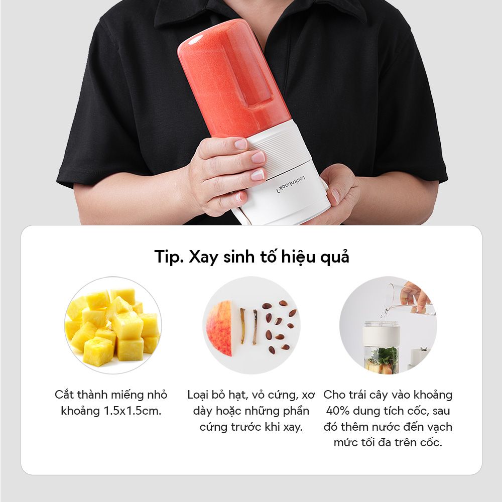 Máy Xay Sinh Tố Cầm Tay LocknLock Vacuum Portable Blender EJJ346IVY 475ml, Hàng Chính Hãng, Chức Năng Hút Chân Không - JoyMall