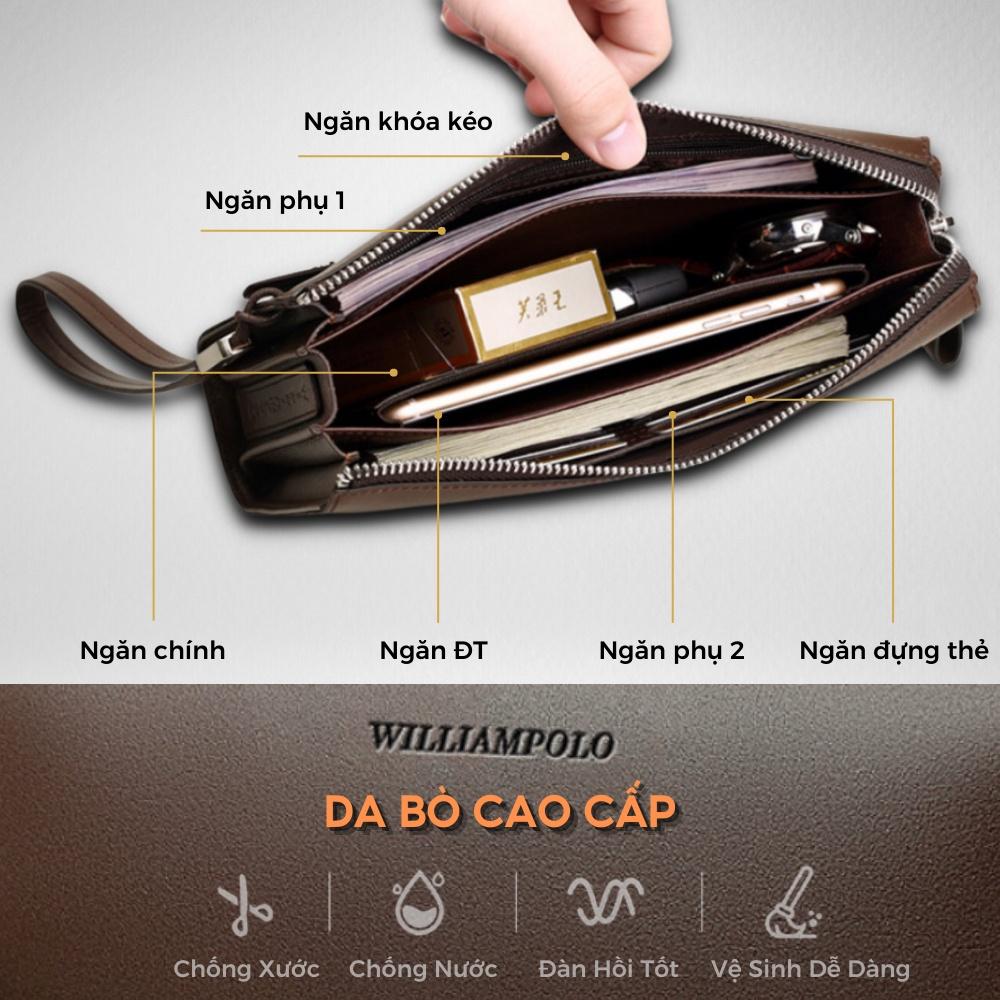Ví nam cầm tay WILLIAMPOLO,Chất liệu Da BÒ cao cấp chống thấm nước, thiết kế nhiều ngăn, kiểu dáng lịch sự-