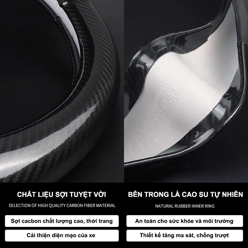 Bọc vô lăng carbon xe Hyundai I10, I20, I30, Accent, Santafe, Tucson, Kona, Getz, Avante, Elantra, Creta
