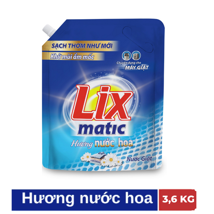 Nước giặt Lix Matic mới hương nước hoa túi 3.5kg NGM42 giặt tẩy đánh bay mọi vết bẩn cứng đầu