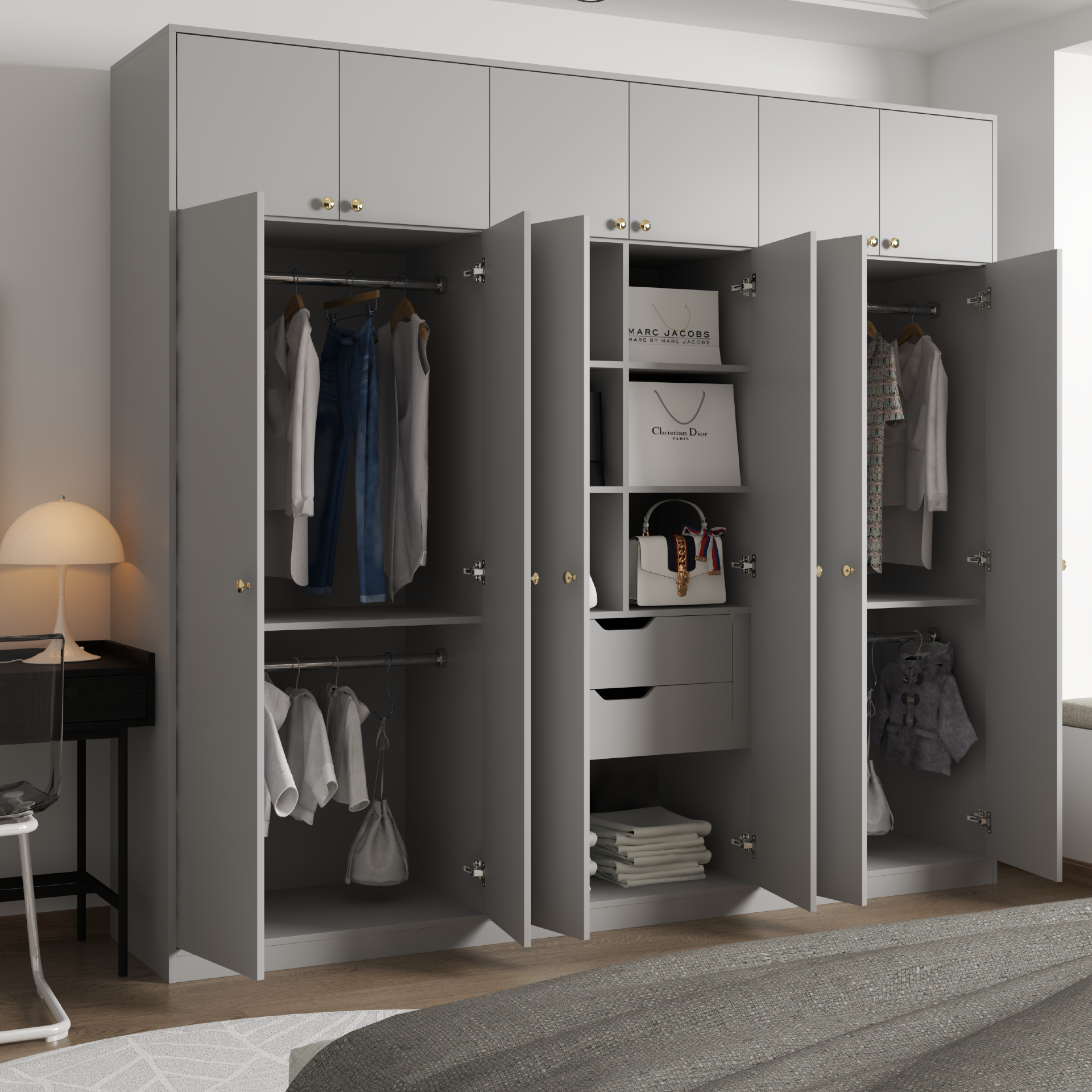 [Happy Home Furniture] ELEGANT, Tủ quần áo 2 ngăn kéo 2m4x2m2 , 240cm x 54cm x 220cm ( DxRxC), TCM_043