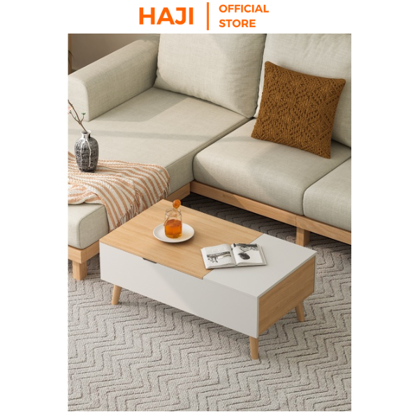 Bàn trà sofa thông minh tích hợp nâng hạ hiện đại, bàn cafe gỗ MDF chống ẩm tuyệt đối thương hiệu HAJI - A253