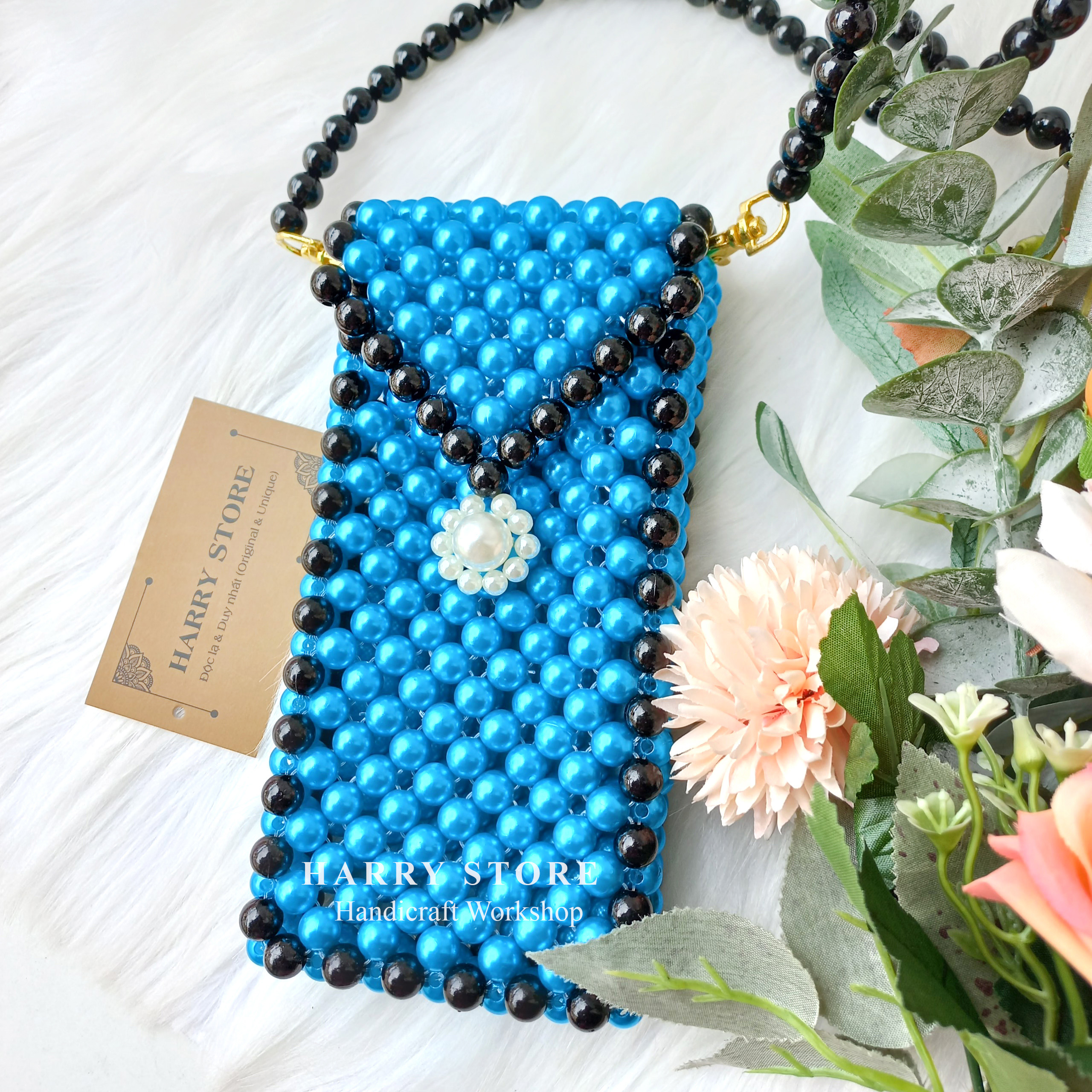 Túi công chúa đựng điện thoại thời trang HRRG-XD, túi handmade kết hạt cườm loại I kèm dây đeo tháo rời