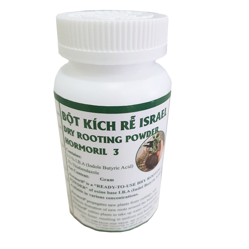 Bột Kích Thích Ra Rễ Israel – Dry Rooting Powder Hormoril 3 Hàng Nhập Khẩu (Hủ 100gr), Dùng đẩy nhanh quá trình ra rễ trong việc giâm cành, chiết cành và cây con thuộc họ Thân Thảo, thân mềm