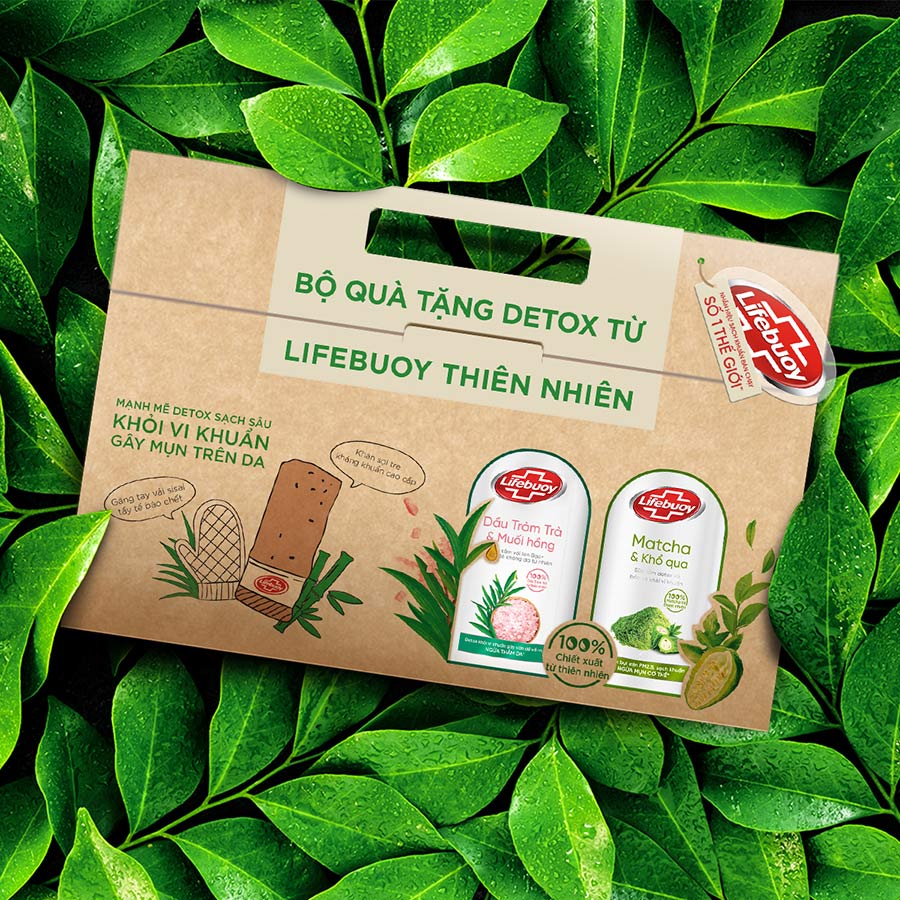 Combo 2 Sữa tắm Lifebuoy Detox và Bảo vệ khỏi vi khuẩn : Matcha &amp; Khổ qua, Dầu Tràm trà &amp; Muối hồng Chai 800G