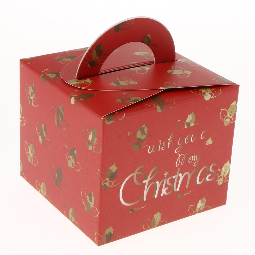 10 Pieces Christmas Candy Apple Boxes 3.5''x3.5''4.7'' Red Xmas Leaves
