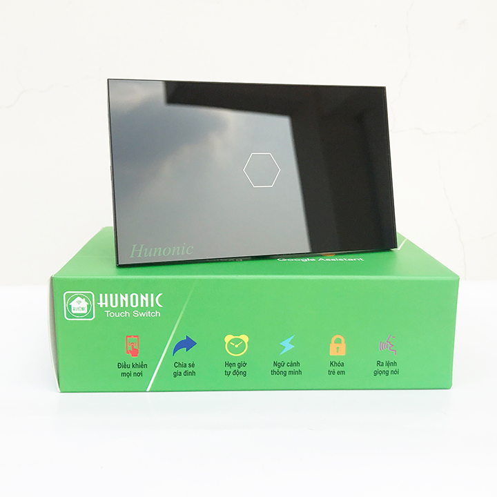 Công tắc cảm ứng bằng điện thoại HUNONIC 1 Nút màu đen - WIFI + HẸN GIỜ