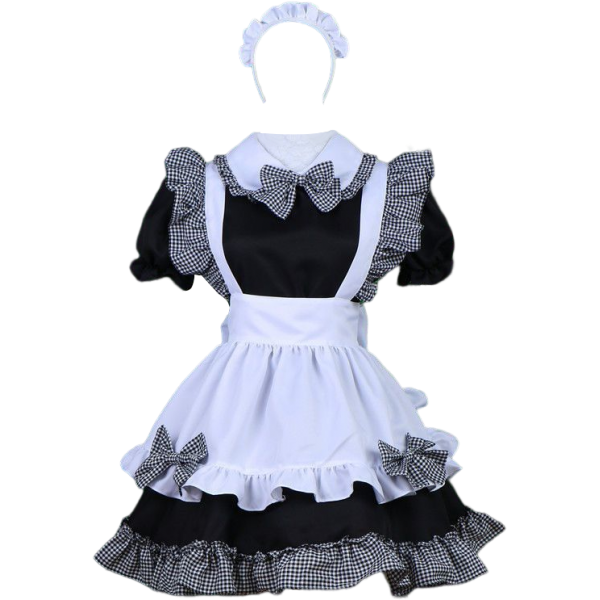 Women's French Maid Costume with Apron, Anime Cosplay Fancy Dress for Halloween Party