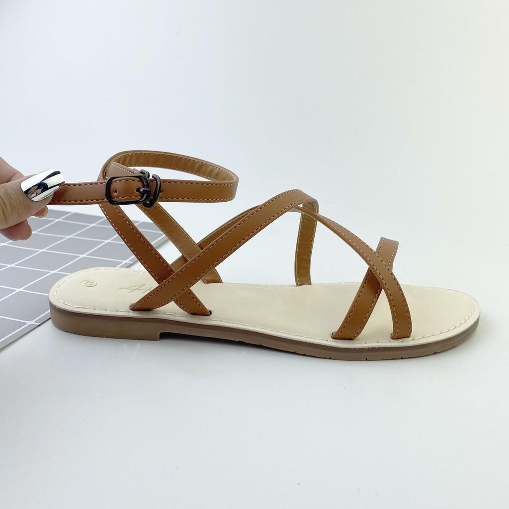 Sandal nữ đế bệt quai dây mảnh 1cm thời trang đi biển có Bigsize chính hãng HISHOO S008