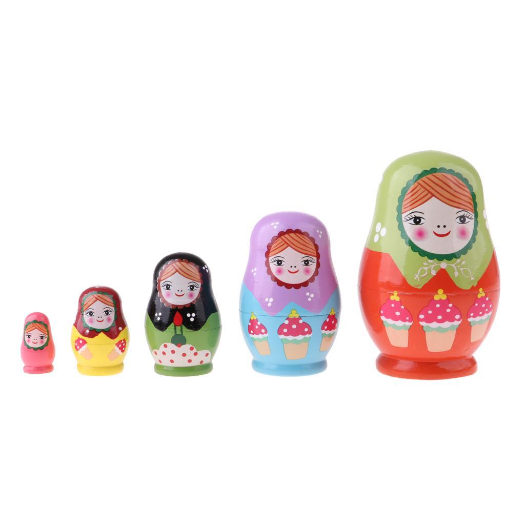 2 Set Wooden Russian Nesting Dolls Kits Matryoshka For Doll Kids Xmas Gifts