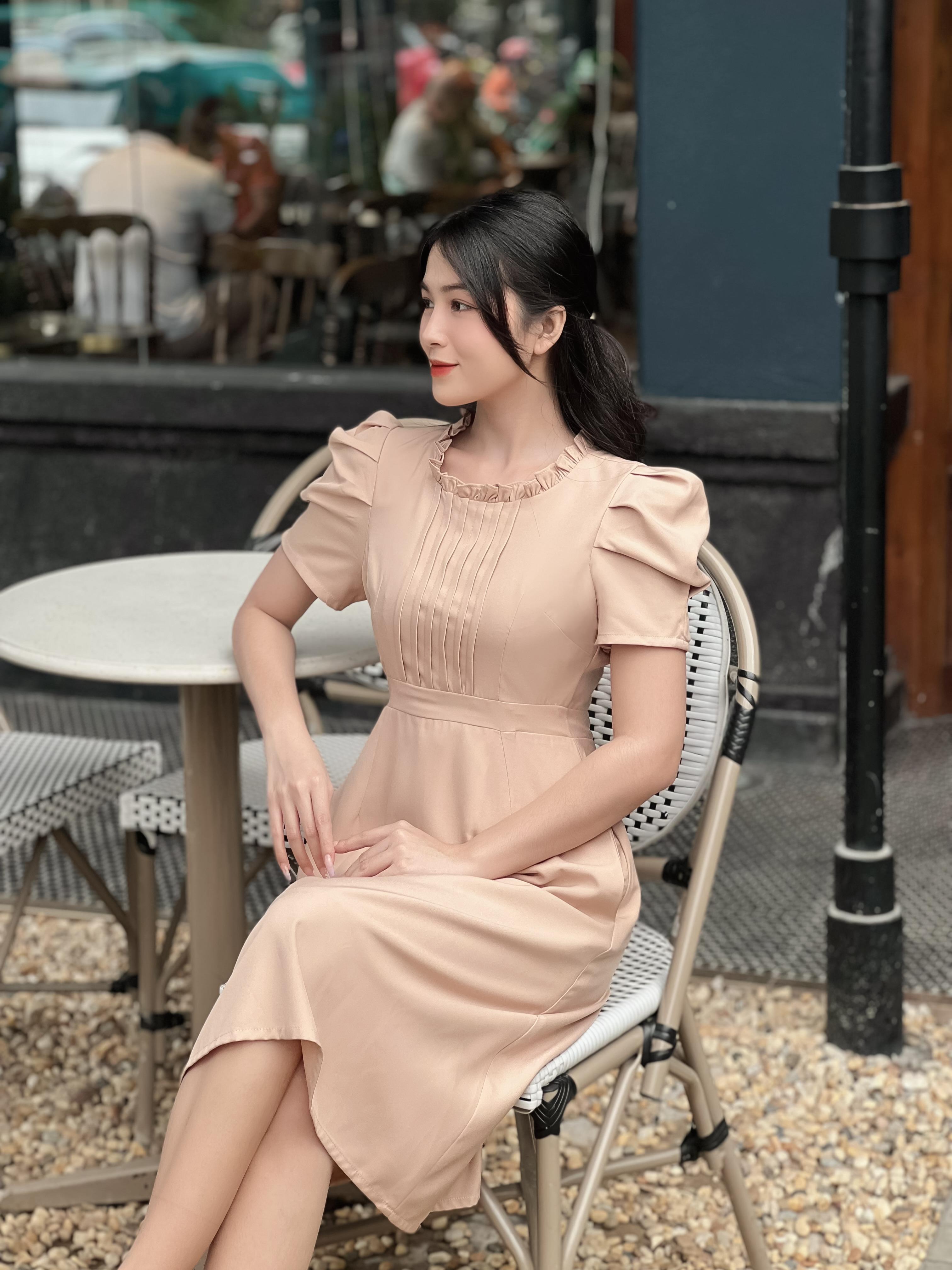 [HCM] Đầm chữ A cổ nhún bèo D100 - Lady Fashion - Khanh Linh Style