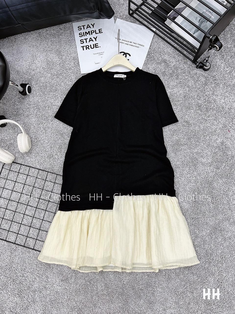 VÁY ĐI CHƠI, VÁY BABYDOLL, VÁY SUÔNG, VÁY THUN ĐEN TAY NGẮN PHA TƠ CỰC HOT