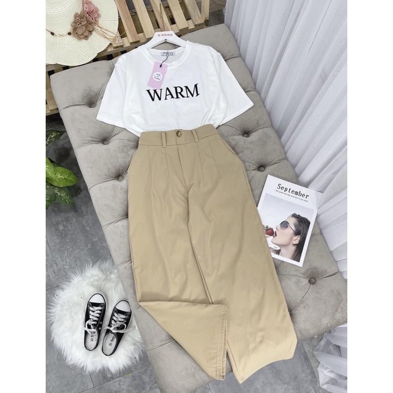 Sét bộ quần suông dài mix phông cực hót -Áo chất cotton tàu mix quần ống rộng -chất thô đũi mềm-Cạp quần chun sau