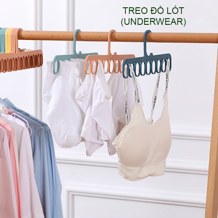 Bộ combo 5 móc treo quần áo, vớ tất, đồ lót đa năng thông minh, bằng nhựa PP
