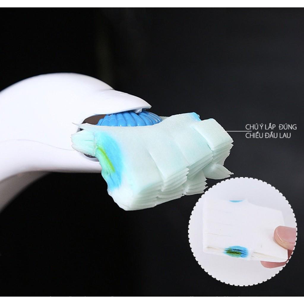 Bộ Bàn Chải Vệ Sinh Bồn Cầu Công Nghệ Nhật Bản - tặng 12 đầu lau, móc treo đa năng