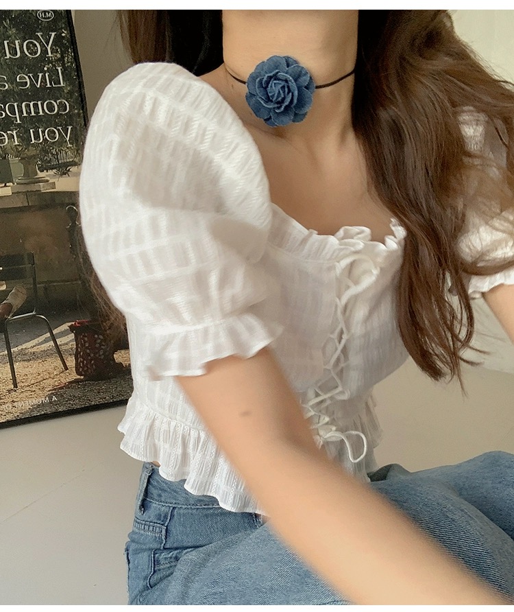 Vòng cổ chocker hoa jean cột nơ hottrend