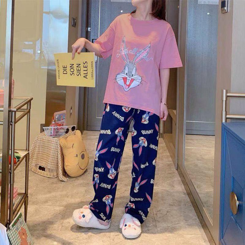 Đồ bộ mặc ở nhà cho nữ, Đồ bộ ngủ thun dành cho nữ in hình Đồ Bộ Ngủ Thun Quần Dài , Sét Bộ Mặc Nhà Hàng Quảng Châu, Hoạt Hình chú thỏ