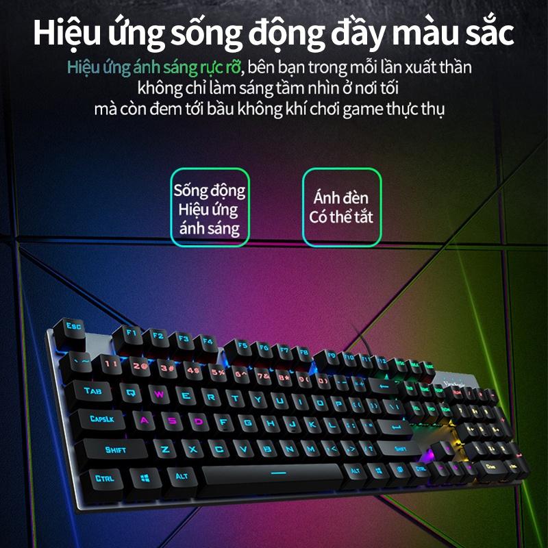 Bàn phím cơ Đa sắc xanh với nhiều hiệu ứng ánh sáng KU520 mặt kim loại Bàn phím máy tính gaming USB hiệu ứng ánh sáng rự