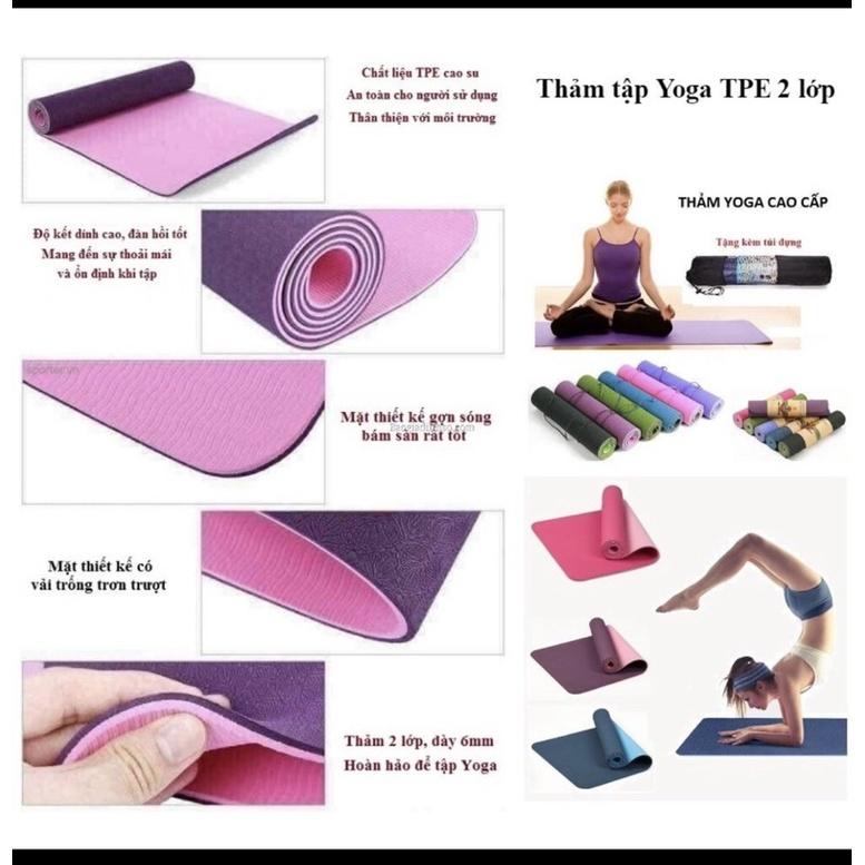 Thảm tập YoGa-thảm tập GYM 6mm chống trượt tập thể dục 2 lớp không trơn trượt