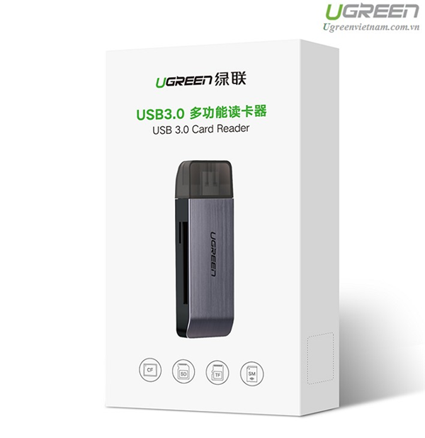 Đầu Đọc Thẻ Nhớ USB 3.0 Hỗ Trợ thẻ TF,SD,CF,MS Ugreen (50541) - Hàng chính hãng