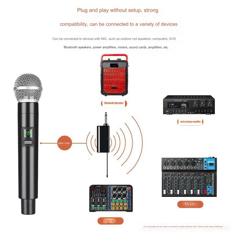 Micro Không Dây UHF U58 hút mạnh Chuyên Dùng Cho Loa Kéo, Amply, Mixer,Soundcard livestream.. Tích Hợp Pin Sạc