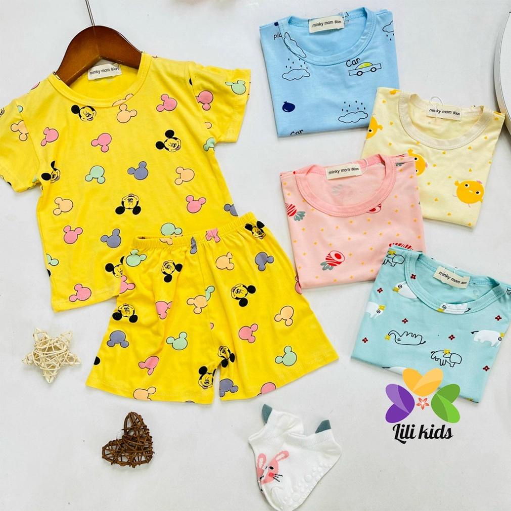 Bộ cộc tay thun lạnh in hình gấu LILIKIDS siêu mềm mịn mát cho bé trai bé gái BCT06