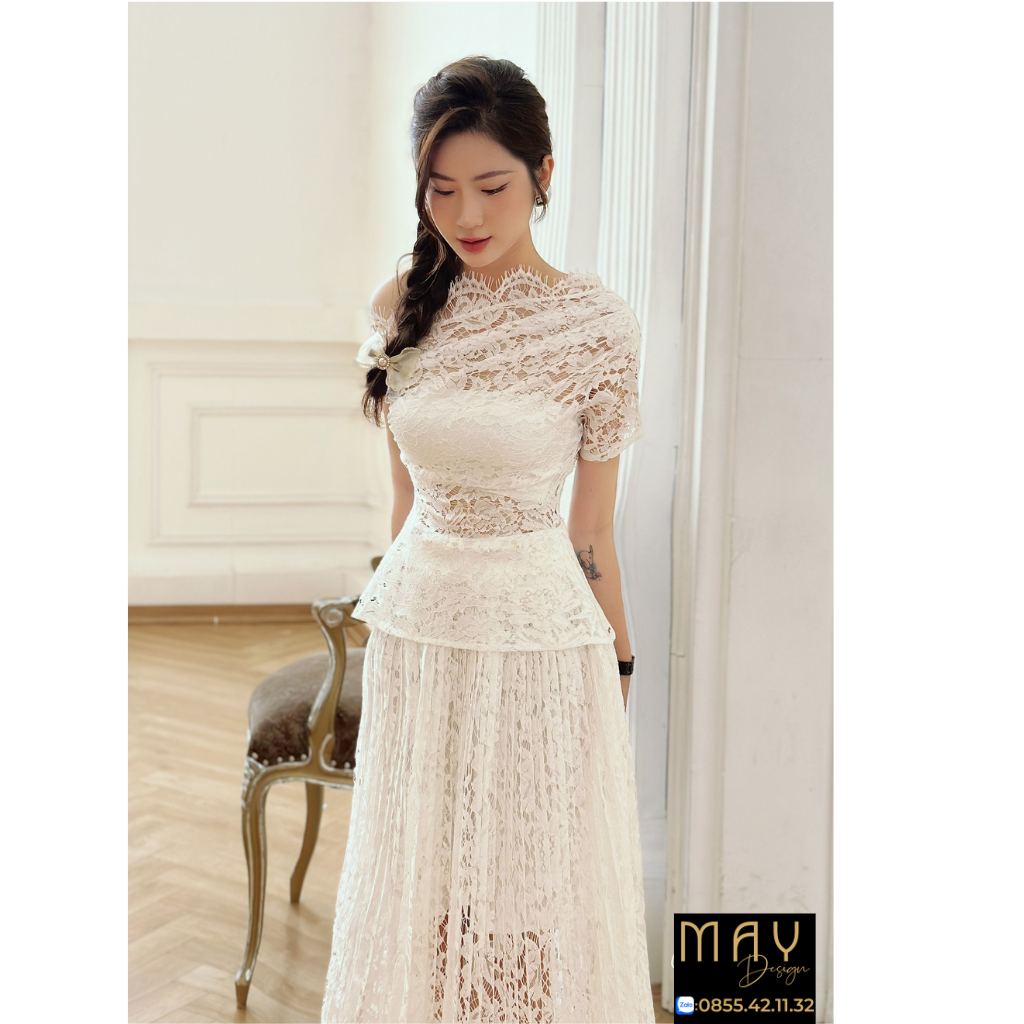 Set Váy Nữ Thiết Kế MAY CH43 Chất Liệu Vải Ren - Set Ren Đầm Nữ Thiết Kế Chuẩn MAY