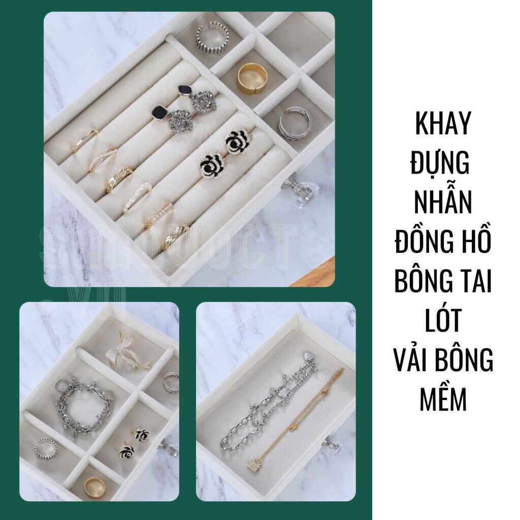 Hộp đựng trang sức treo dây chuyền bông tai, hộp đựng nhẫn đồng hồ nhiều ngăn chống bụi cao cấp