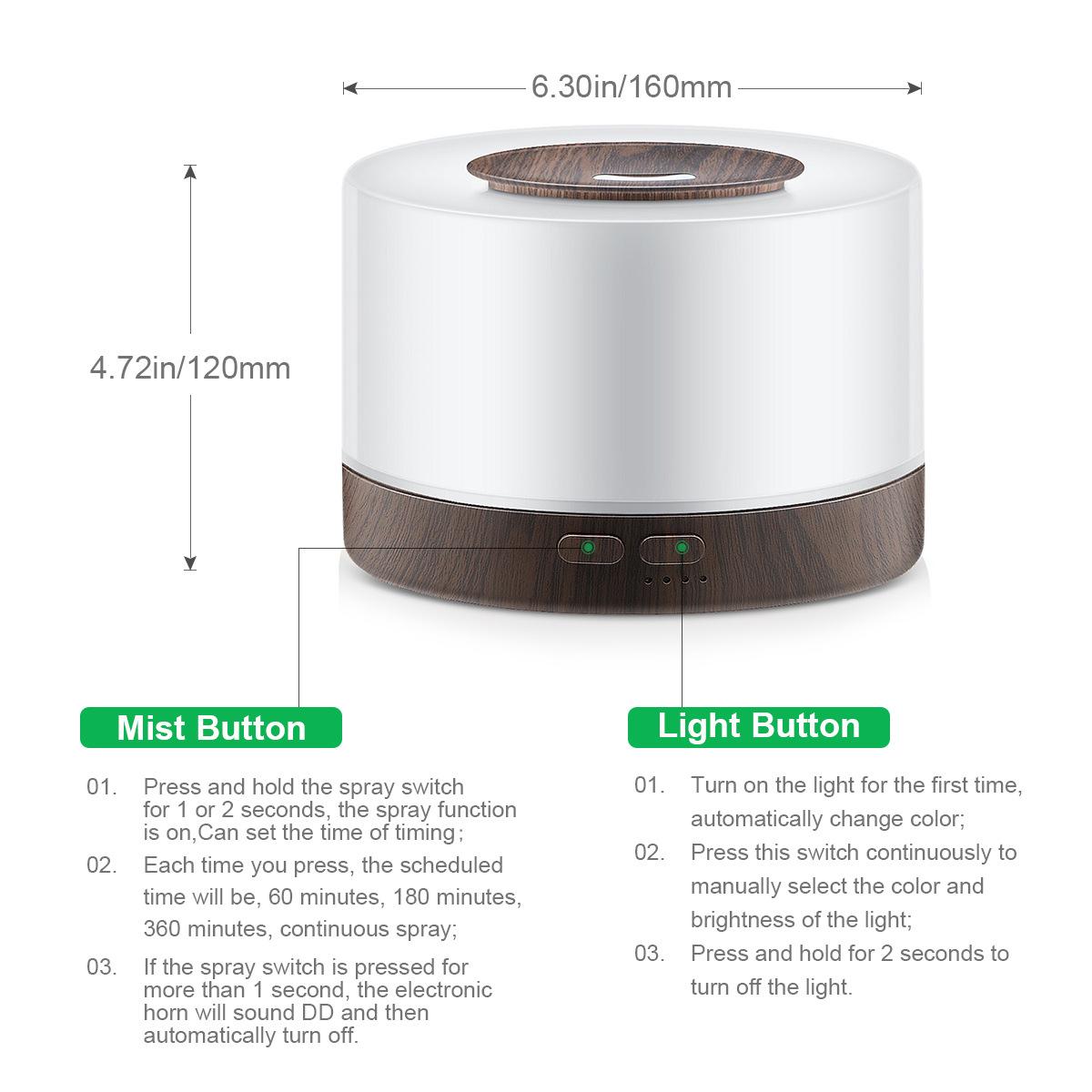 500Ml Thơm Khuếch Tán Tinh Dầu Siêu Âm Thanh Mát Sương Máy Tạo Độ Ẩm Không Khí 7 Đèn LED Đổi Màu Đèn Ngủ Mini Phun Sương Tạo Cho văn Phòng Nhà