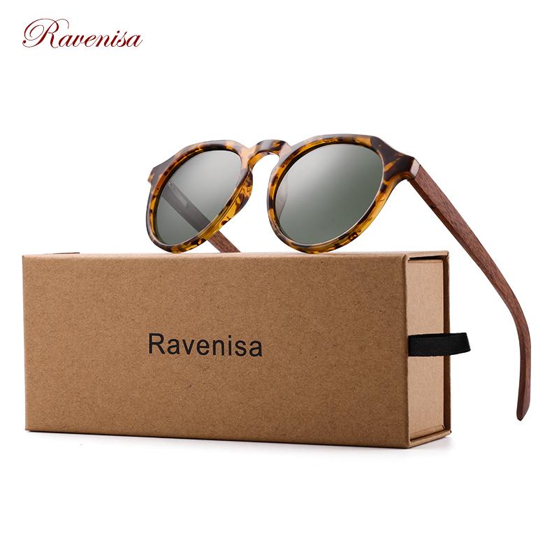 Ravenisa GỖ Kính Mát Kính Mát Phân Cực Nam Nữ Cổ Tròn Kính Chống Nắng Nữ Nguyệt San Lunette De Soleil Femme UV400