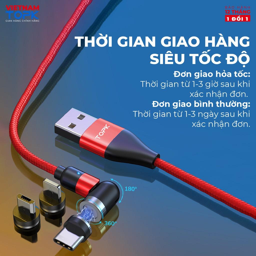 Dây sạc nam châm iPhone Type-C Micro USB TOPK AM66 - Sạc nhanh QC 3.0 - Hàng chính hãng