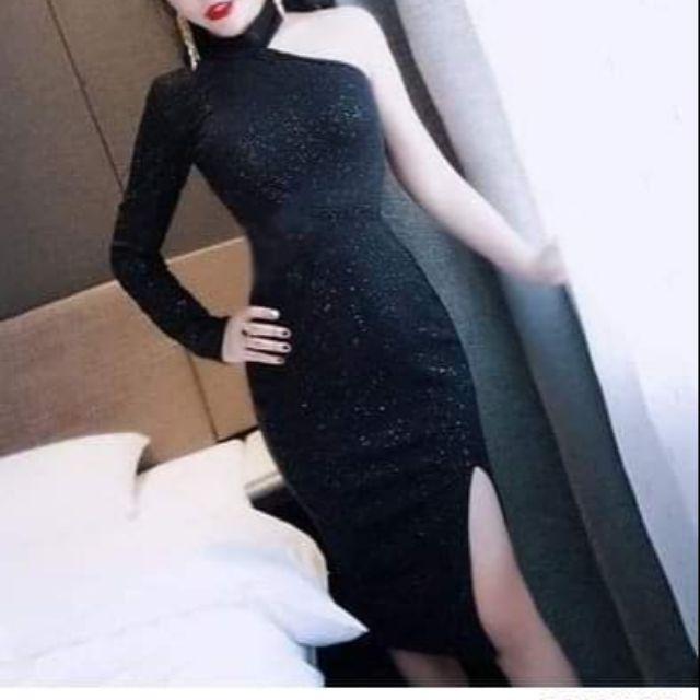 Đầm body 1 tay kim tuyến đen sành điệu