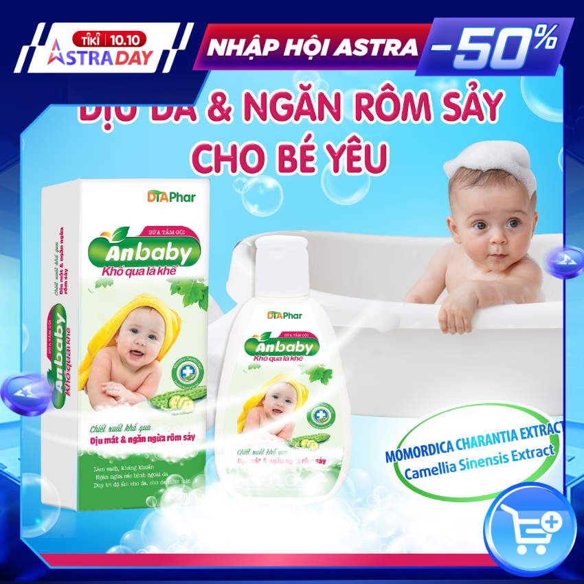 Tắm gội cho trẻ Anbaby giúp làm sạch da và tóc làm dịu mát da ngăn ngừa và cải thiện tình trạng viêm da rôm sảy mang lại cảm giác thoải mái cho bé sau khi tắm Chai 100ml Tâm An Pharma