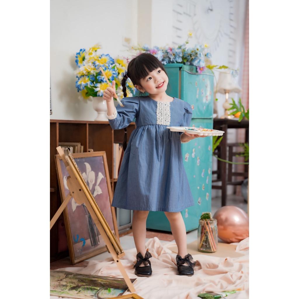 Đầm xanh đậm phối ren vintage Sora Chan - M026