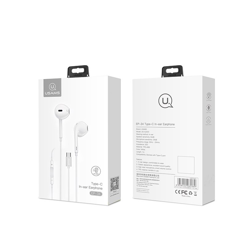 Tai nghe In-ear có dây đầu Type C Usams US-SJ323 EP-34 - Hàng chính hãng