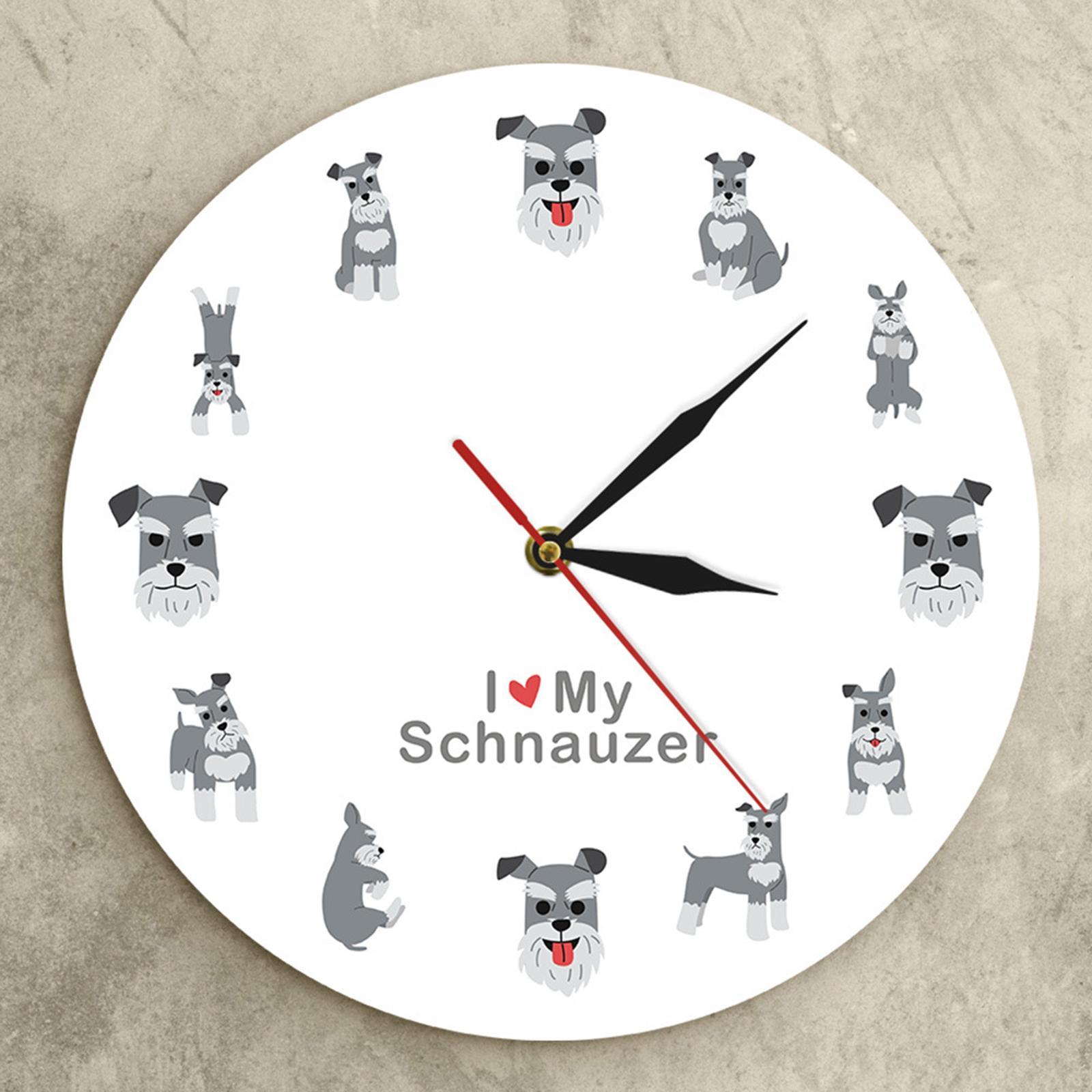 Wall Clock 12 inch I Love Schnauzer Analog Clock Cartoon Wall Hanging Clock Decorative Clock for Home Office Decor