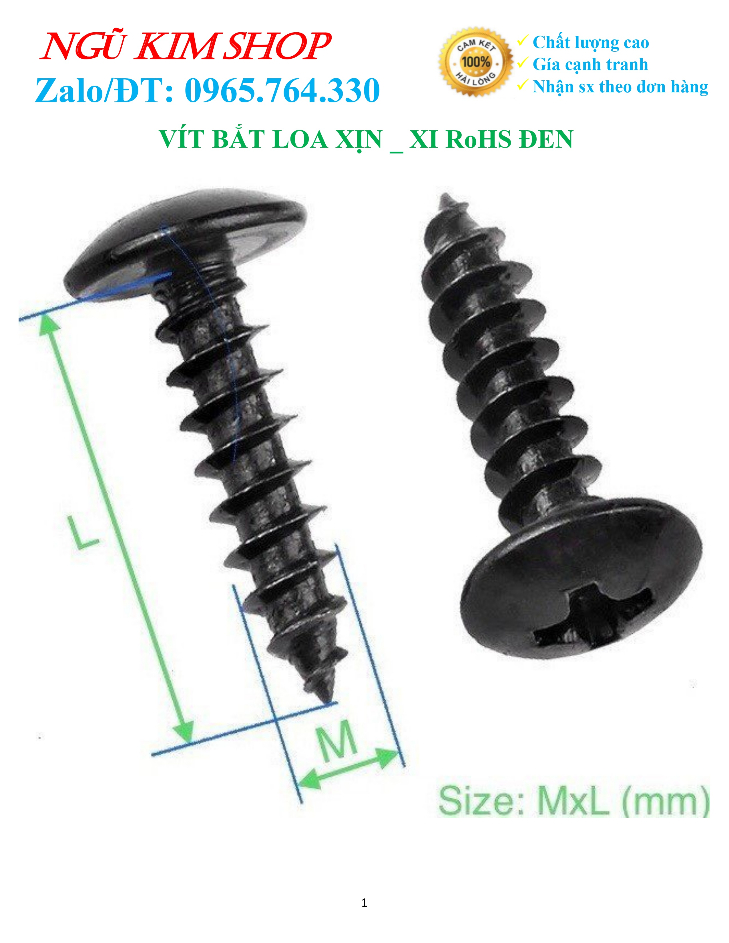 VÍT BẮT LOA XỊN _ XI RoHS ĐEN M4, M4.5