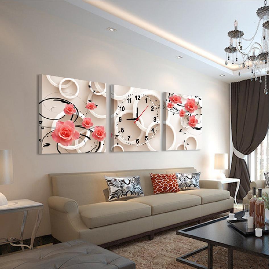 Tranh đồng hồ treo tường bộ ba, tranh đồng hồ bộ ghép, tranh gỗ 3 tấm Thế Giới Tranh Đẹp nhiều mẫu