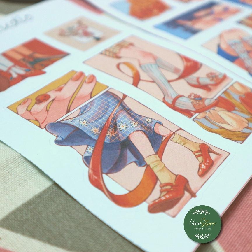 Set 2 tấm sticker hoạt hình - sticker tự làm chất liệu giấy nhám - uni011