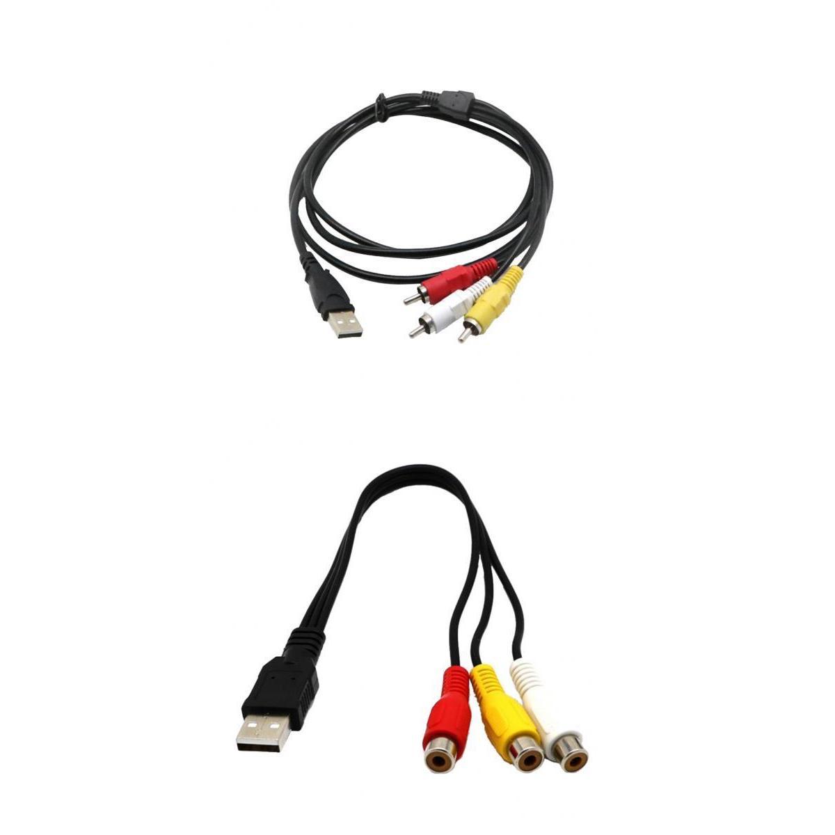 USB Male to 3 RCA female + USB Male to 3 RCA male Cable