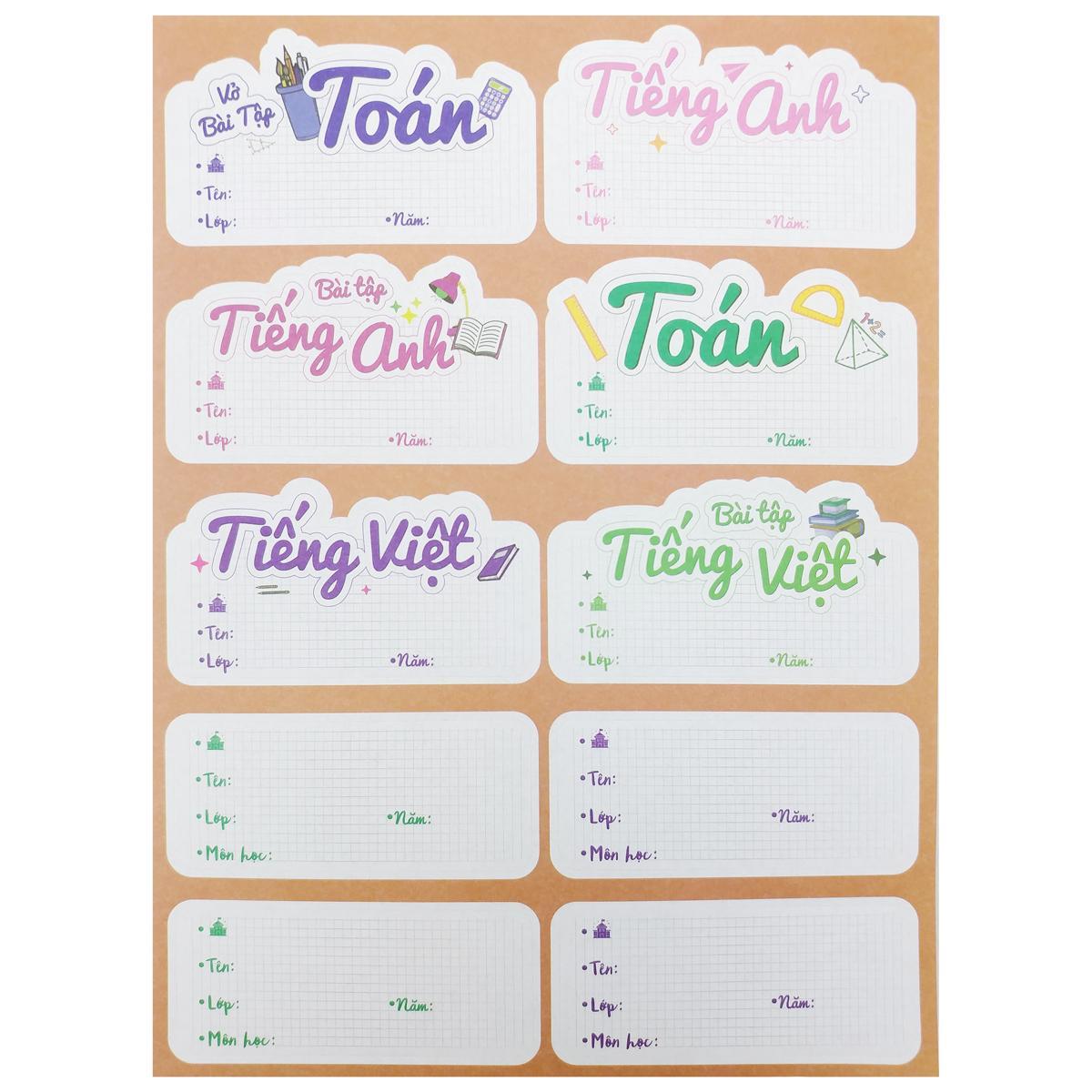 Sticker Nhãn Vở Môn Học - Teenage NV-05 - Cấp 1 (3 Tờ/Xấp)