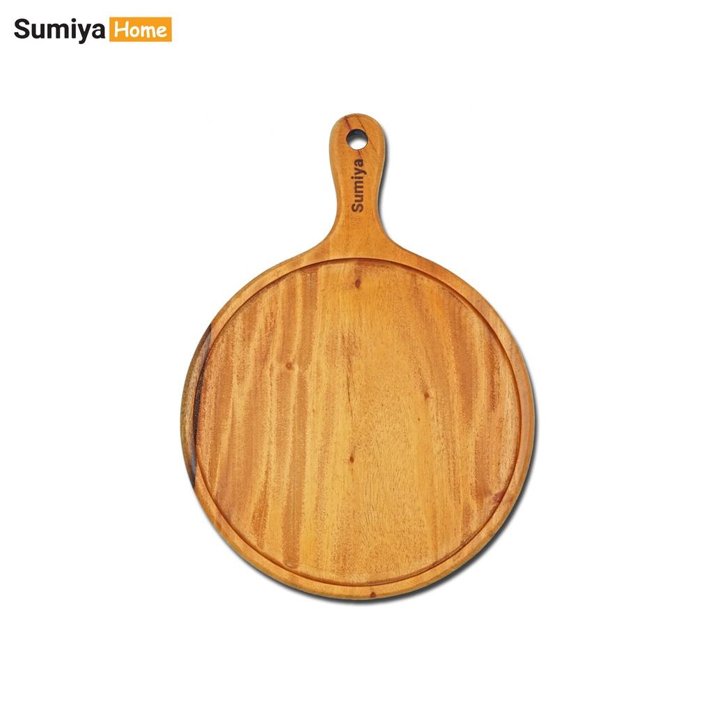 Khay tròn gỗ xà cừ có tay cầm, khay gỗ decor, trang trí, đựng thức ăn