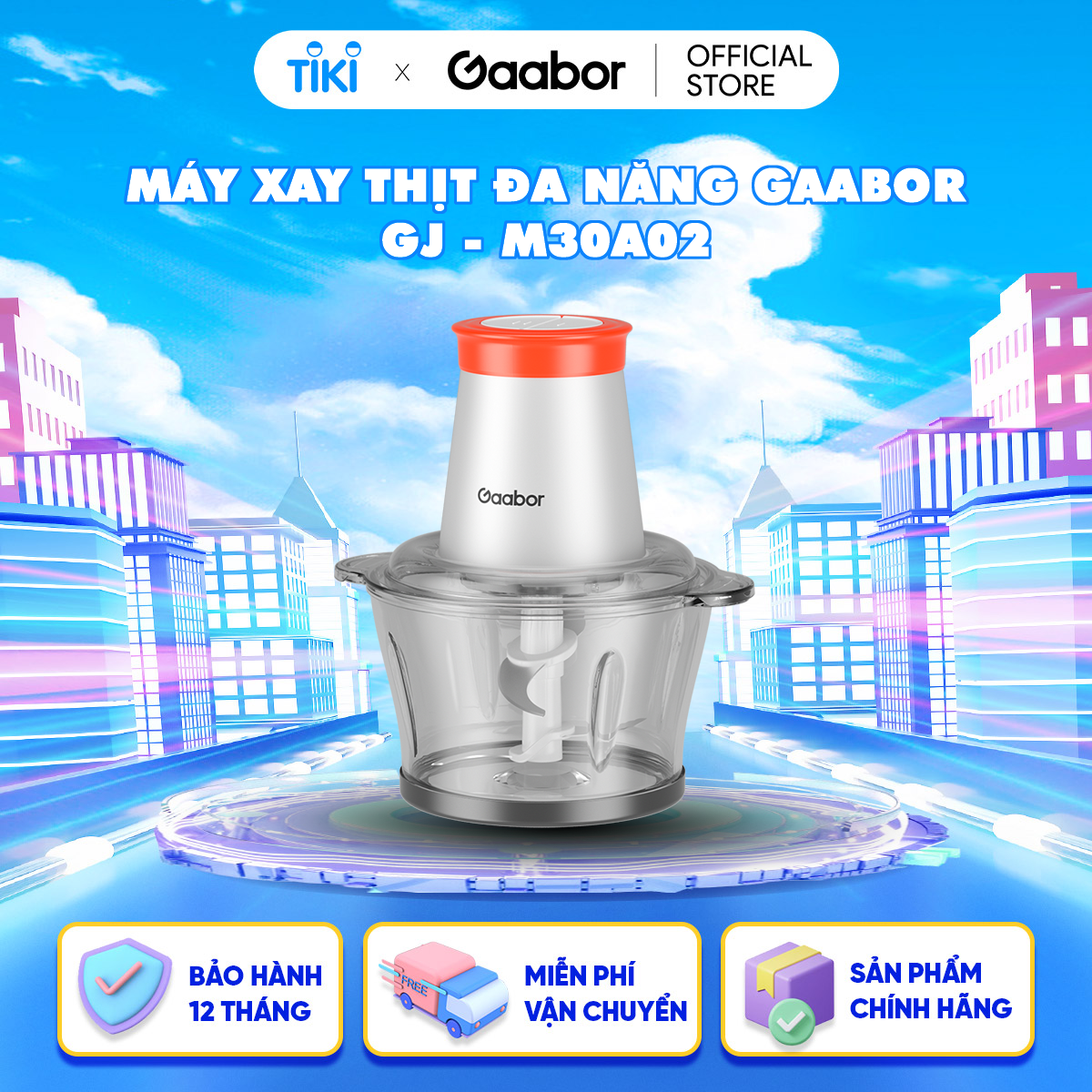 Máy xay thịt thực phẩm đa năng GAABOR 2L công suất 300W xay thịt cá rau củ quả, xay hạt - Hàng chính hãng