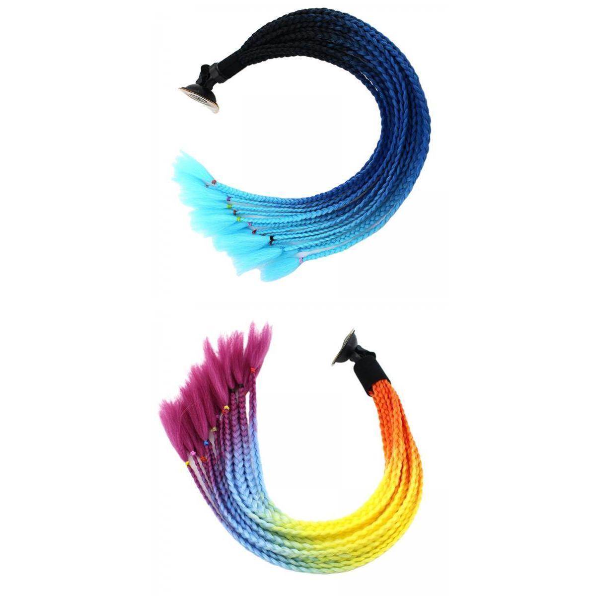 2x 55cm Hair Helmet Pigtail Gradient Ponytail for Motorcycle