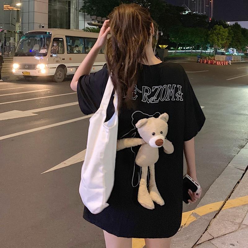 "Siêu hot" Áo phông thời trang kèm gấu bông đính sau lưng - vải cotton