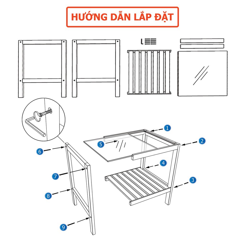 Kệ Đầu Giường Tab Đầu Giường, Kệ Gỗ Khung Gỗ Mặt Kính 2 Tầng Mặt Kính Cường Lực