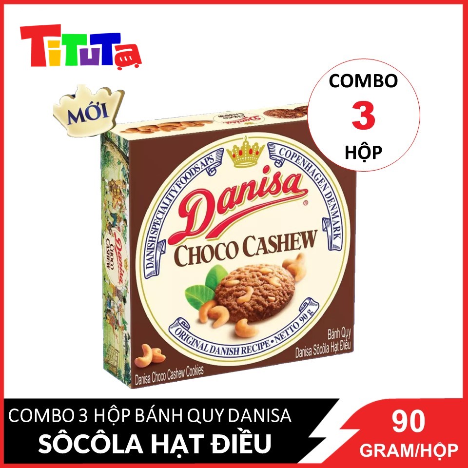 Combo 3 Bánh quy bơ Danisa Socola Hạt Điều Hộp 90gx3