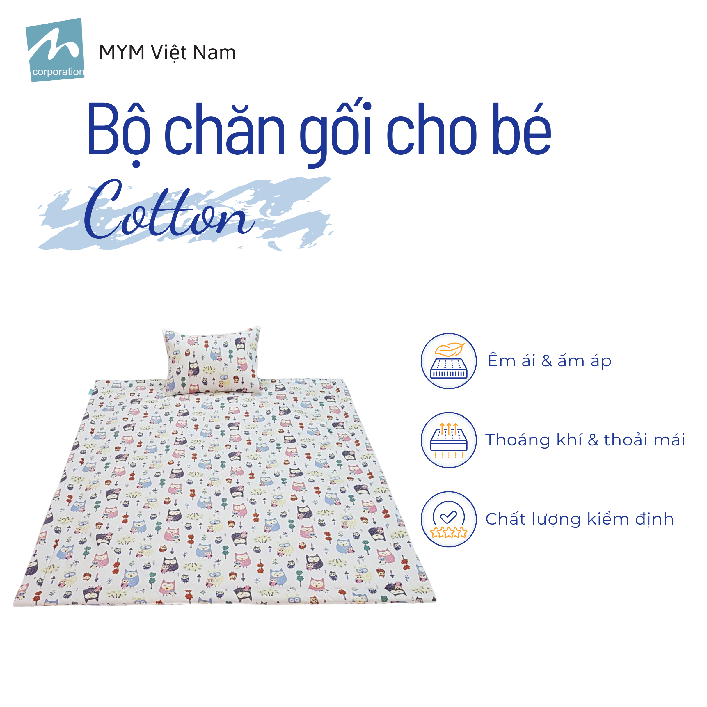 Bộ chăn gối cho bé đi học mẫu giáo MYM chất vải Cotton thấm hút, thoáng khí (Khách Vui Lòng Chat Với Shop Để Chọn Mẫu)