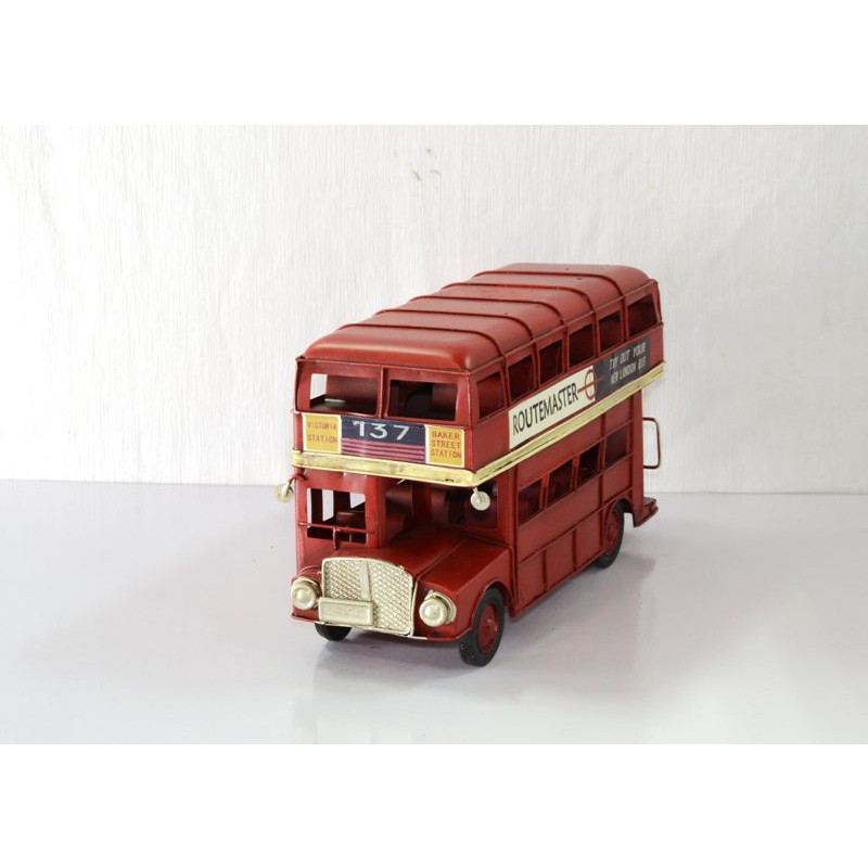 Mô hình xe buýt London kim loại trưng bày/ Vintage Metal LONDON BUS handmade Decoration